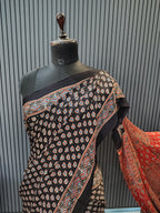 Midnight Stars Ajrakh Modal Silk Saree