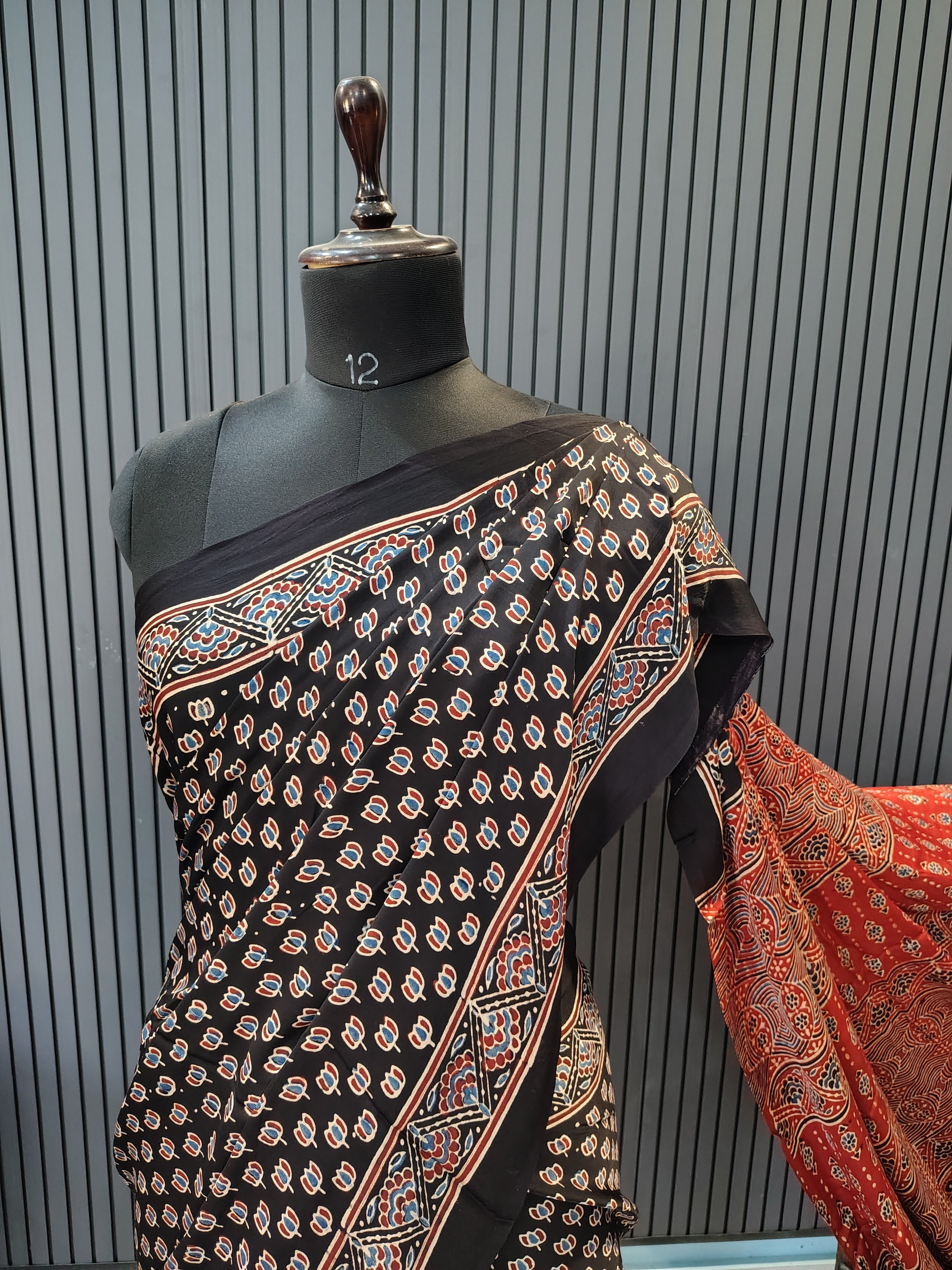 Midnight Stars Ajrakh Modal Silk Saree