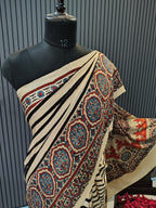 Ivory Stripes Ajrakh Modal Silk Saree