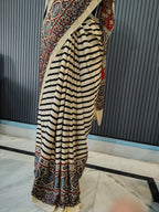 Ivory Stripes Ajrakh Modal Silk Saree
