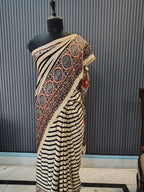 Ivory Stripes Ajrakh Modal Silk Saree