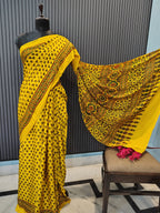 Marigold Ajrakh Modal Silk Saree