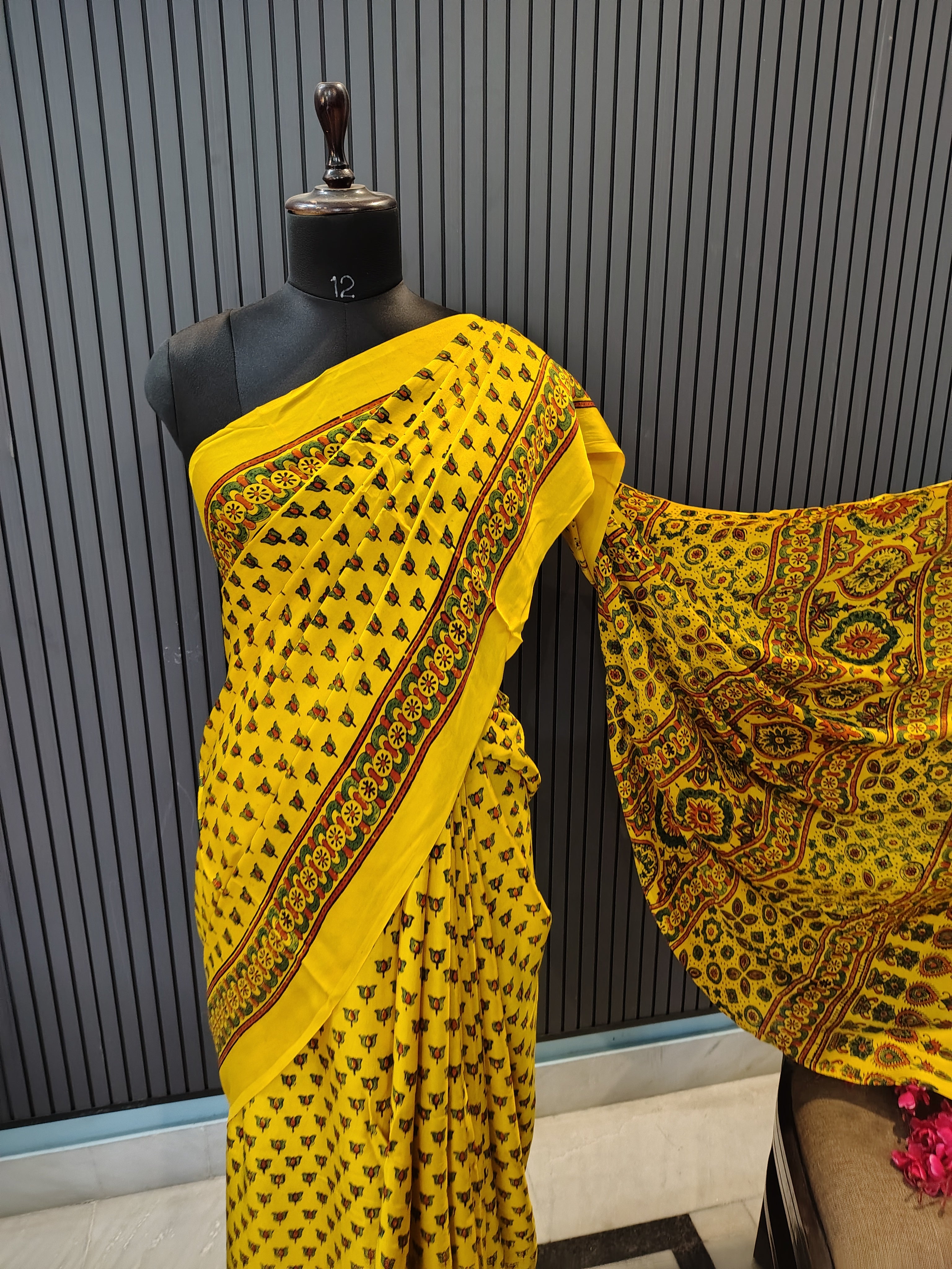 Marigold Ajrakh Modal Silk Saree