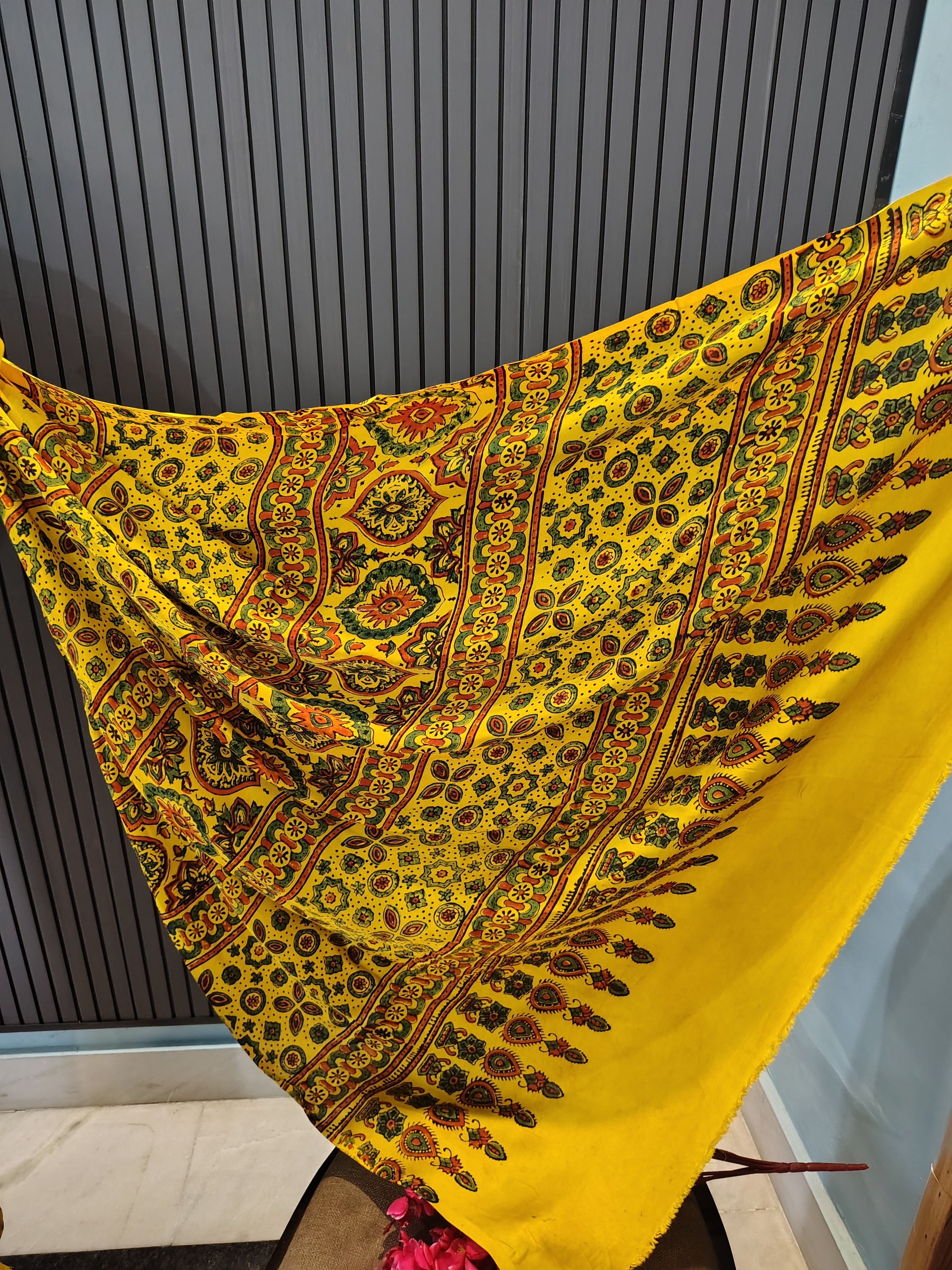 Marigold Ajrakh Modal Silk Saree