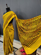 Marigold Ajrakh Modal Silk Saree