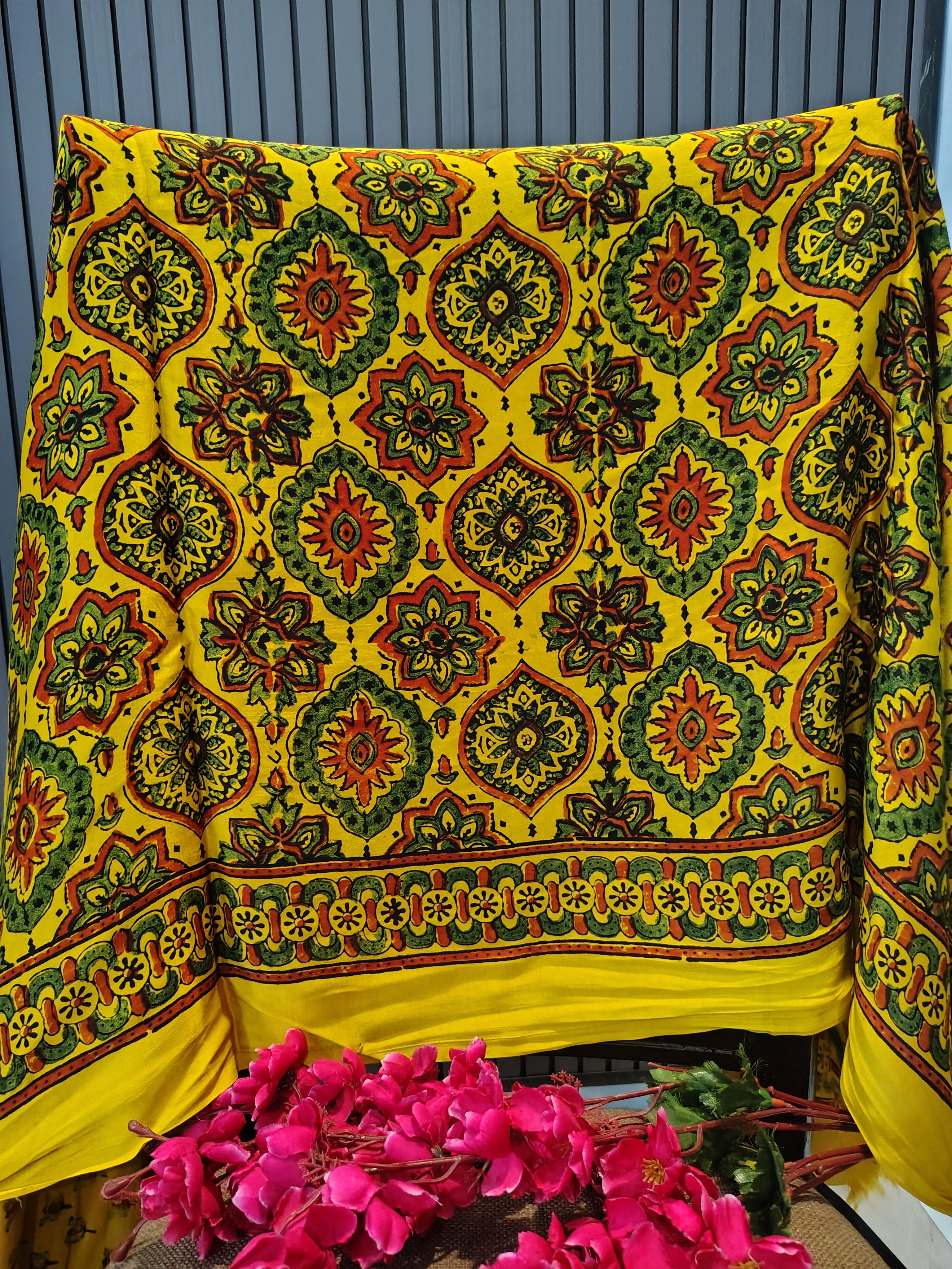 Marigold Ajrakh Modal Silk Saree