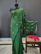 Green Soft Cotton Embroidery Saree