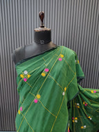 Green Soft Cotton Embroidery Saree