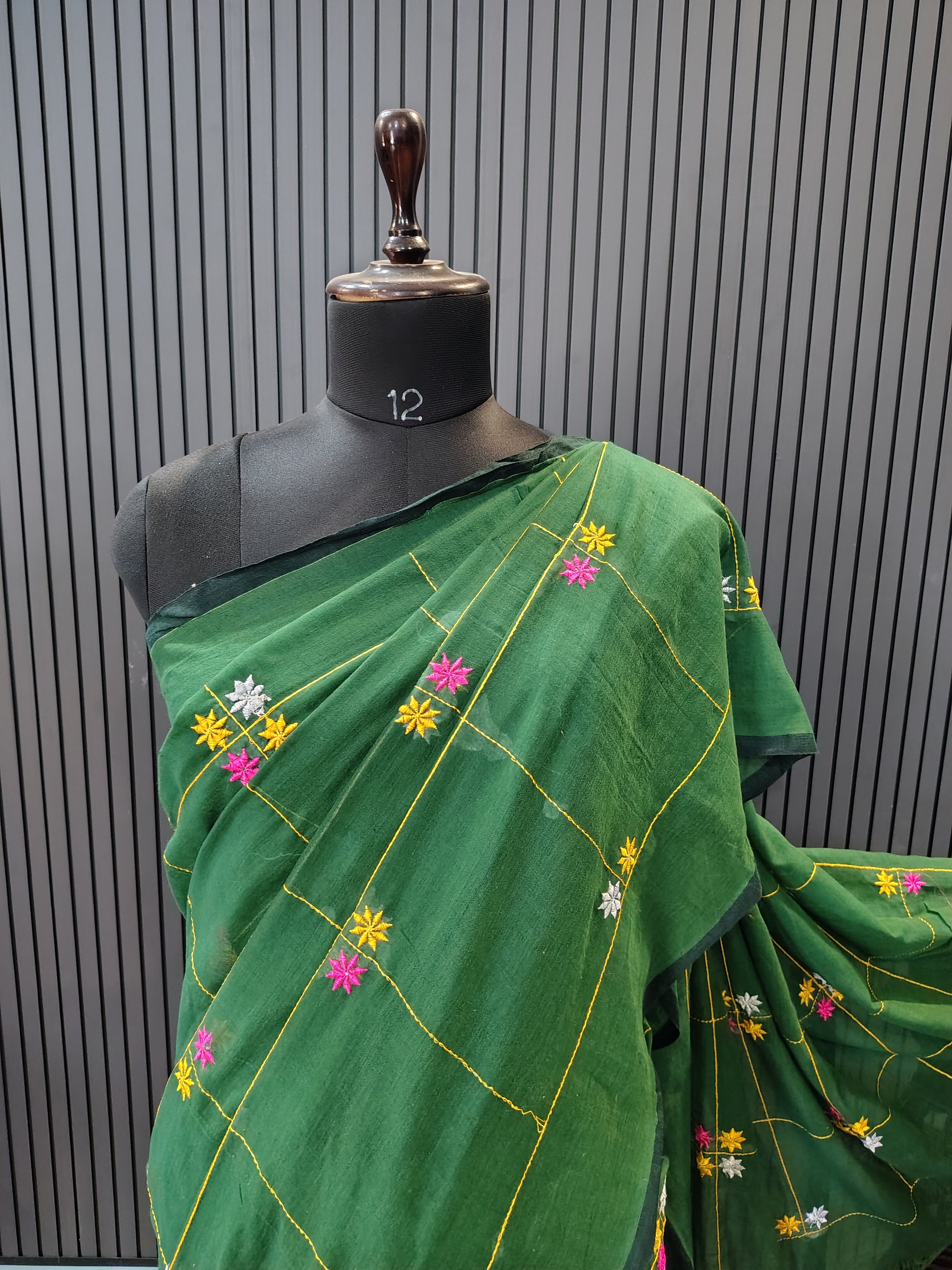 Green Soft Cotton Embroidery Saree