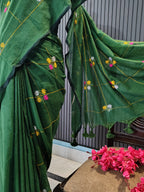 Green Soft Cotton Embroidery Saree