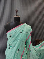 Blue Soft Cotton Embroidery Saree