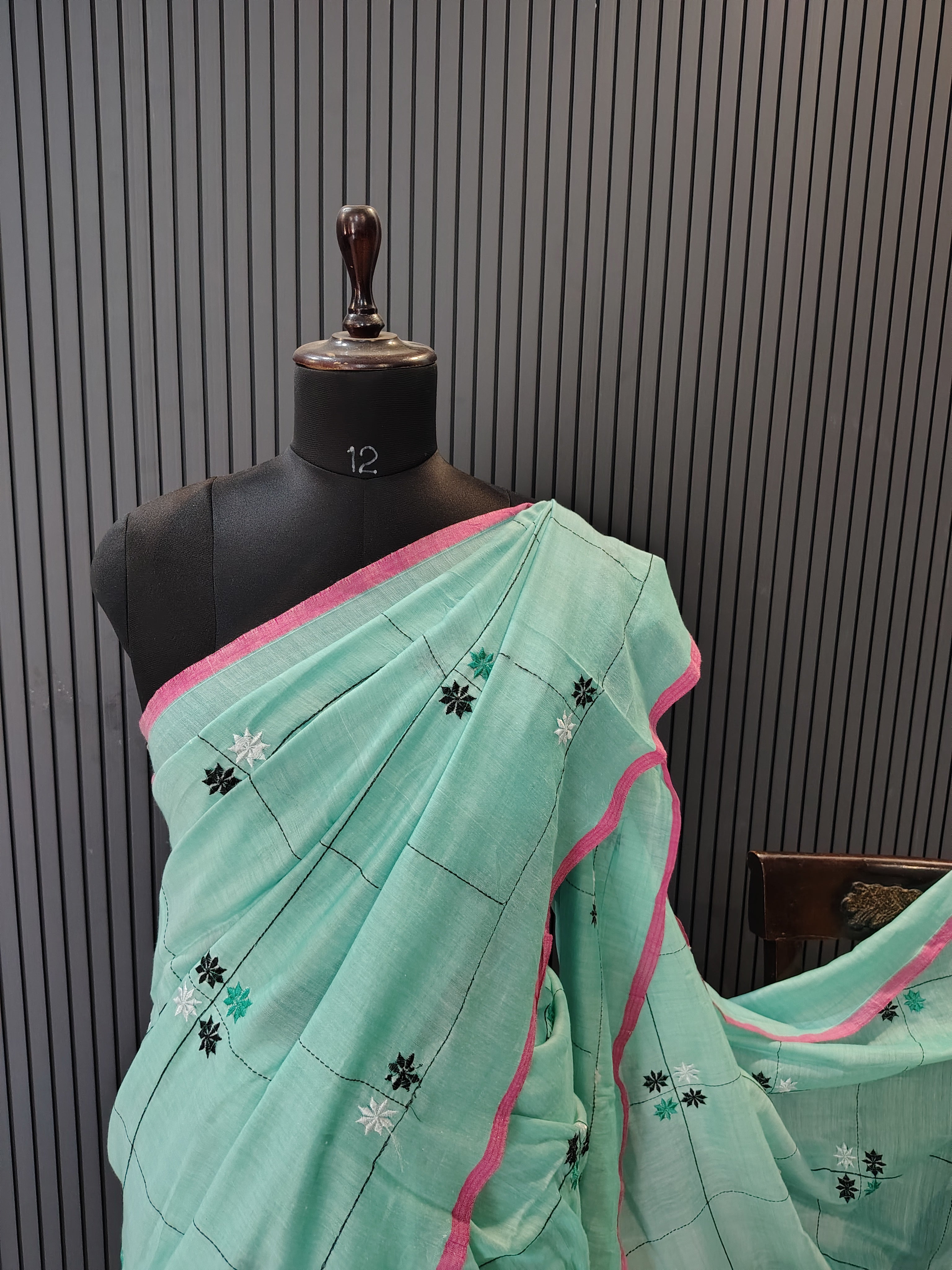 Blue Soft Cotton Embroidery Saree