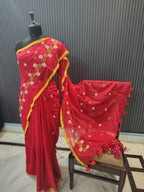 Red Soft Cotton Embroidery Saree