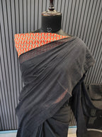 Black Plain Mulmul Saree