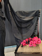 Black Plain Mulmul Saree