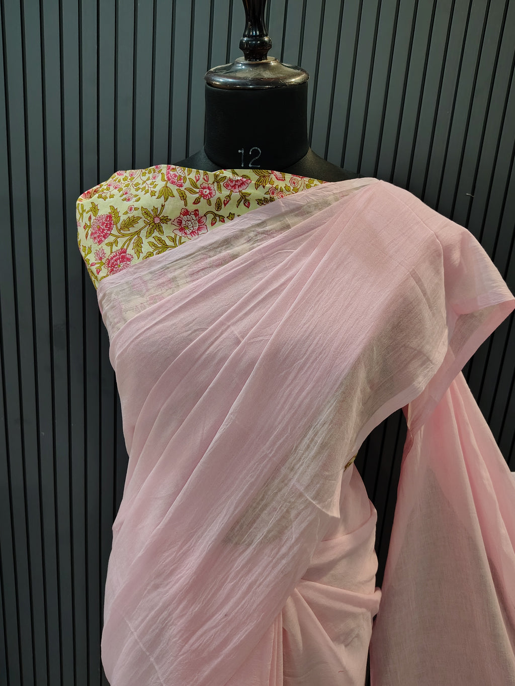 Baby Pink Plain Mulmul Saree