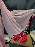 Baby Pink Plain Mulmul Saree