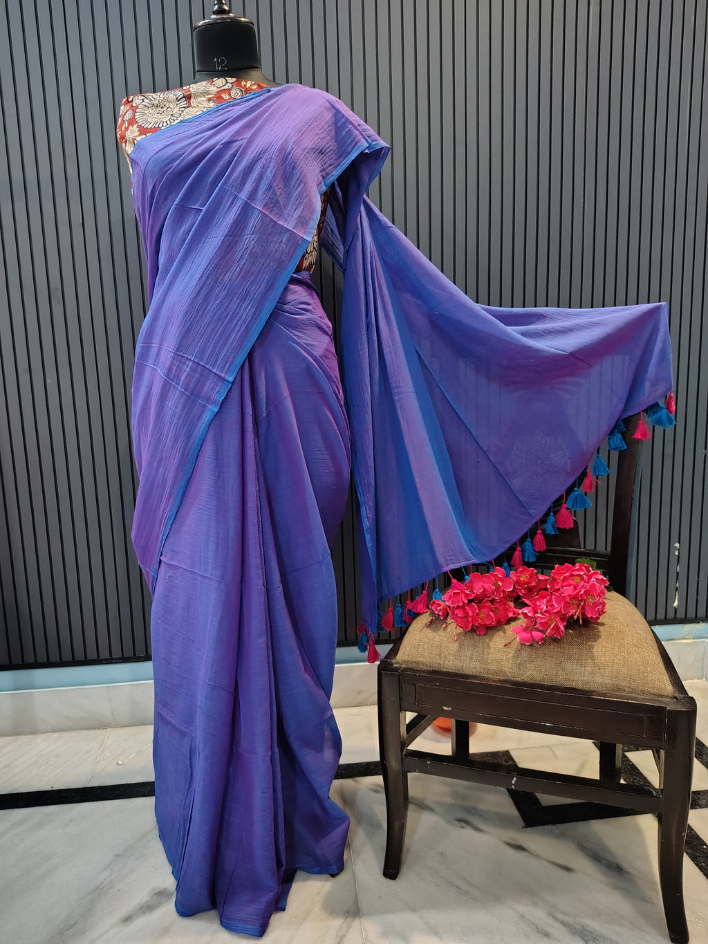 Amethyst Glow Plain Mulmul Saree
