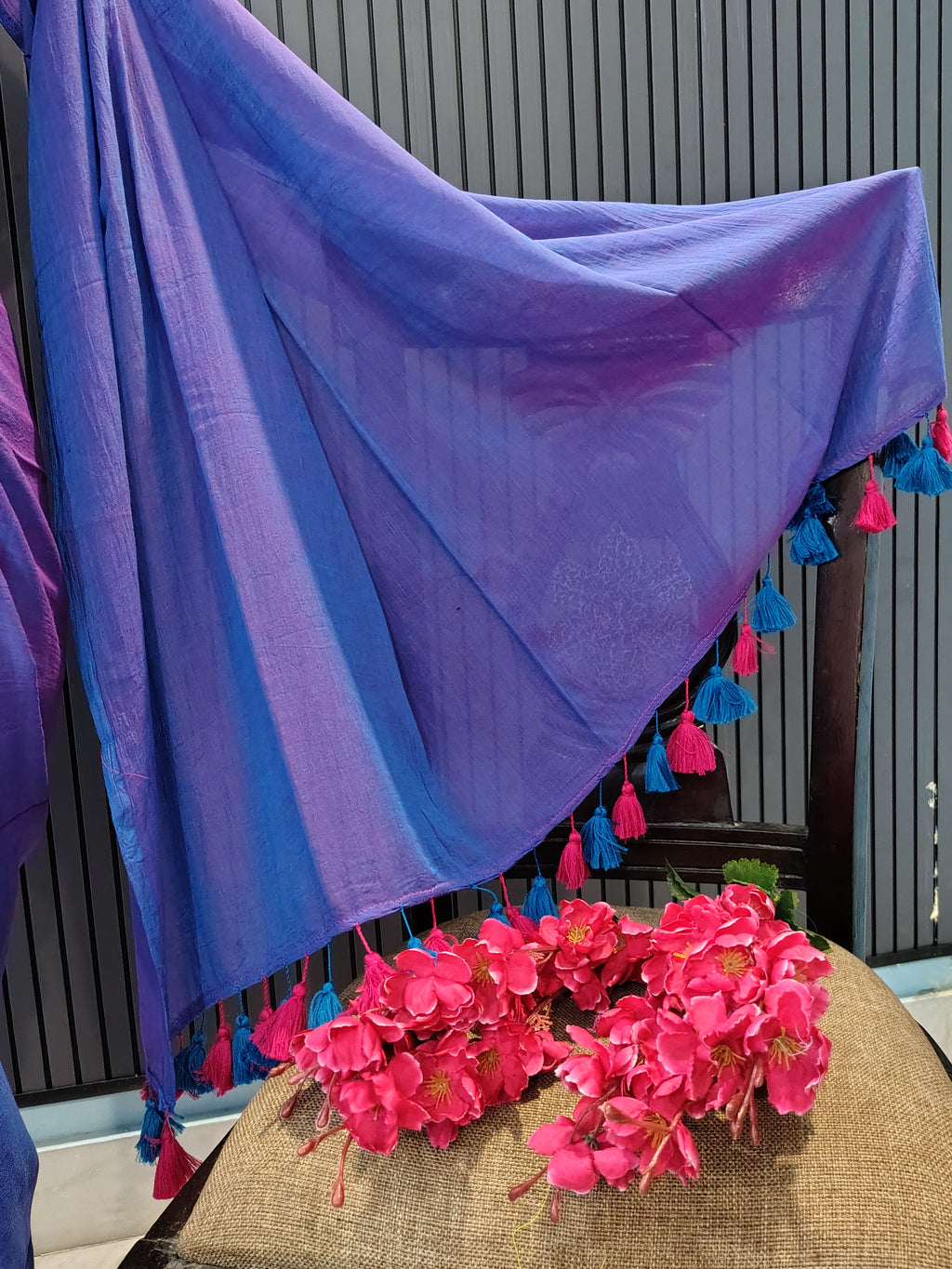 Amethyst Glow Plain Mulmul Saree