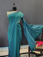 Emerald Green Plain Mulmul Saree