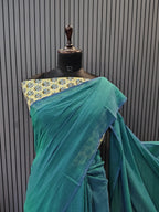 Emerald Green Plain Mulmul Saree