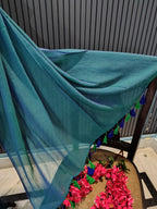 Emerald Green Plain Mulmul Saree