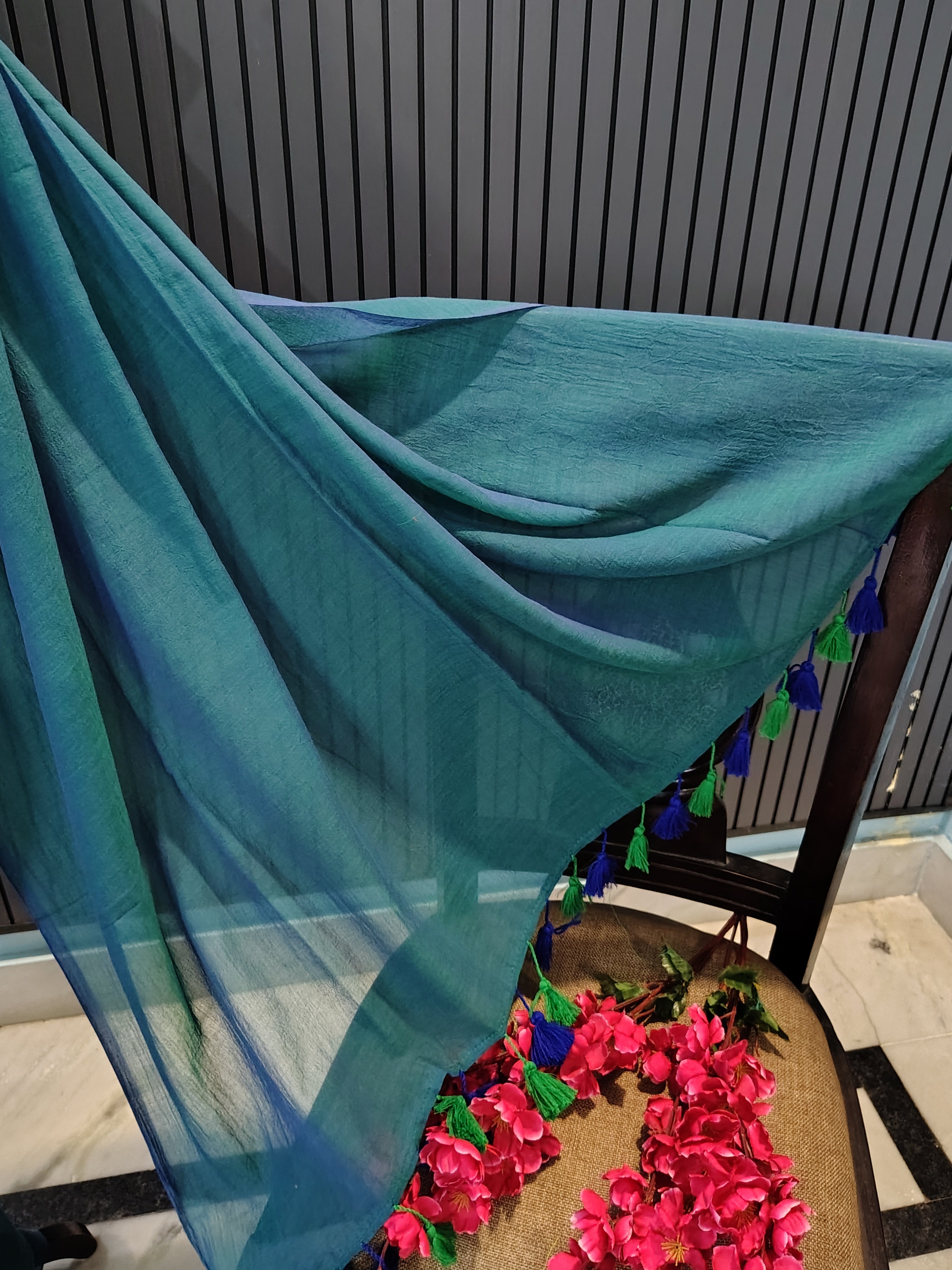 Emerald Green Plain Mulmul Saree