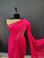 Magenta Plain Mulmul Saree