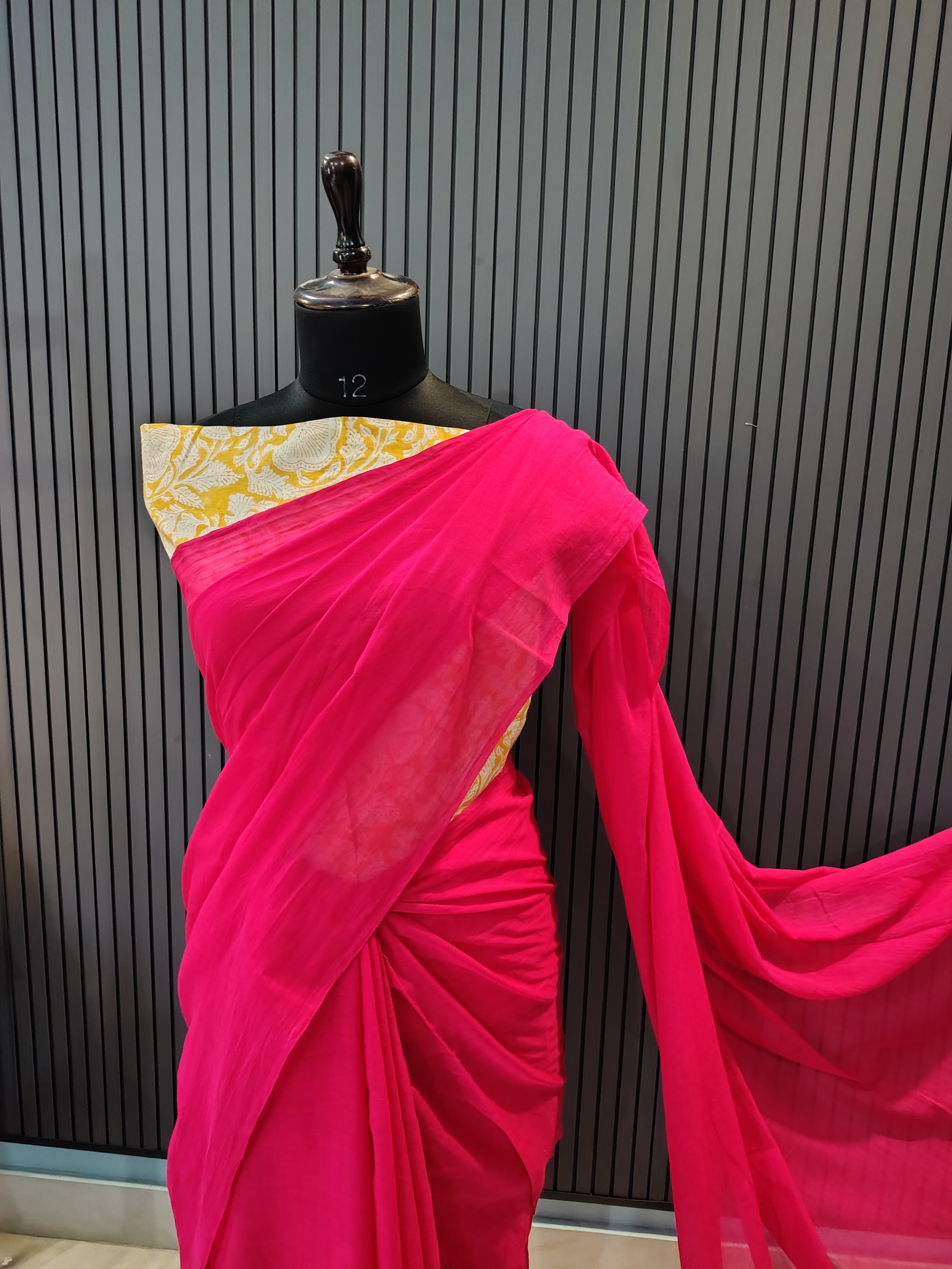 Magenta Plain Mulmul Saree