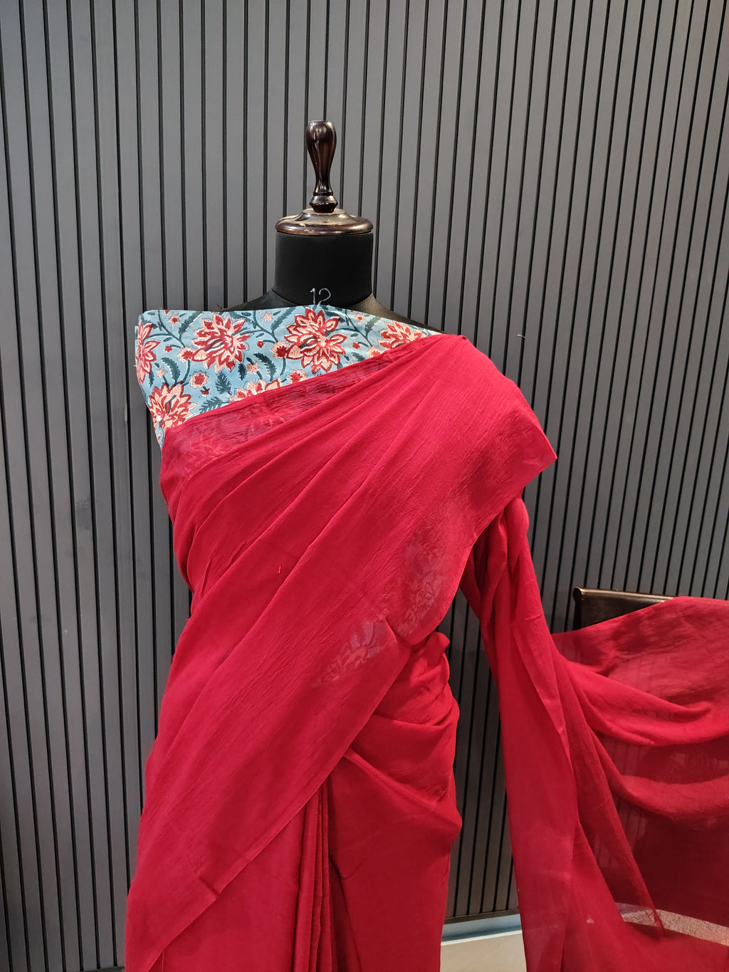Maroon Plain Mulmul Saree