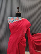 Maroon Plain Mulmul Saree