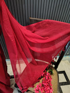 Maroon Plain Mulmul Saree