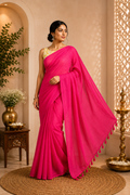Magenta Plain Mulmul Saree