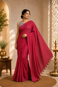 Maroon Plain Mulmul Saree