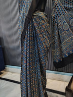 Midnight Blue Ajrakh Modal Silk Saree