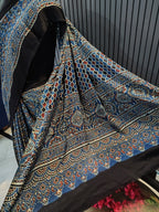 Midnight Blue Ajrakh Modal Silk Saree