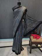Midnight Blue Ajrakh Modal Silk Saree