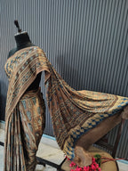 Taupe Ajrakh Modal Silk Saree
