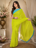 Neon Green Plain Mulmul Saree