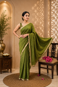 Olive Green Sitara Mulmul Saree