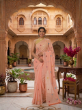 Peach Multiflower Embroidery Mulmul Saree