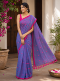 Violet Heart Embroidered Mulmul Saree