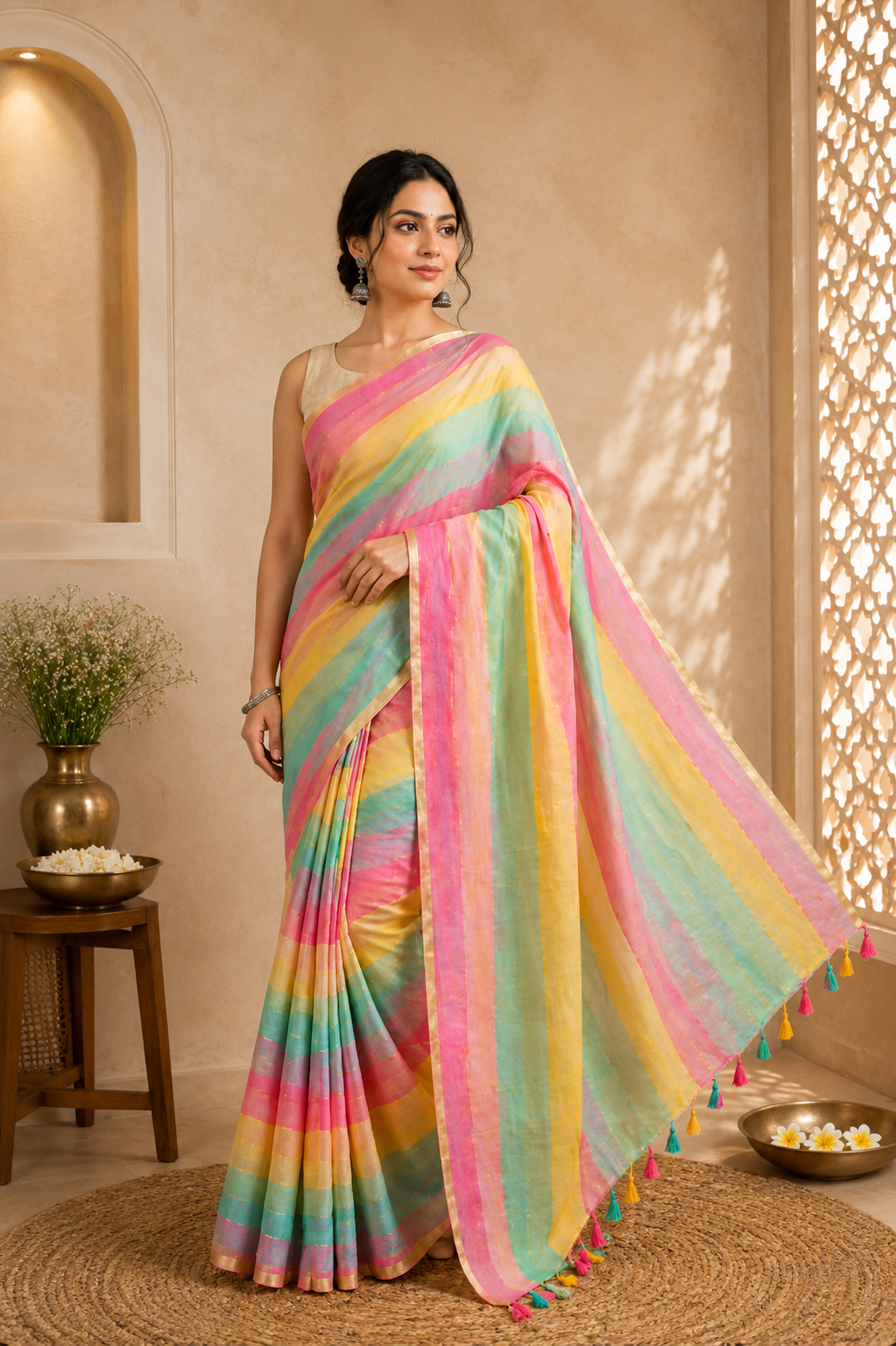 Rainbow Mulmul Saree