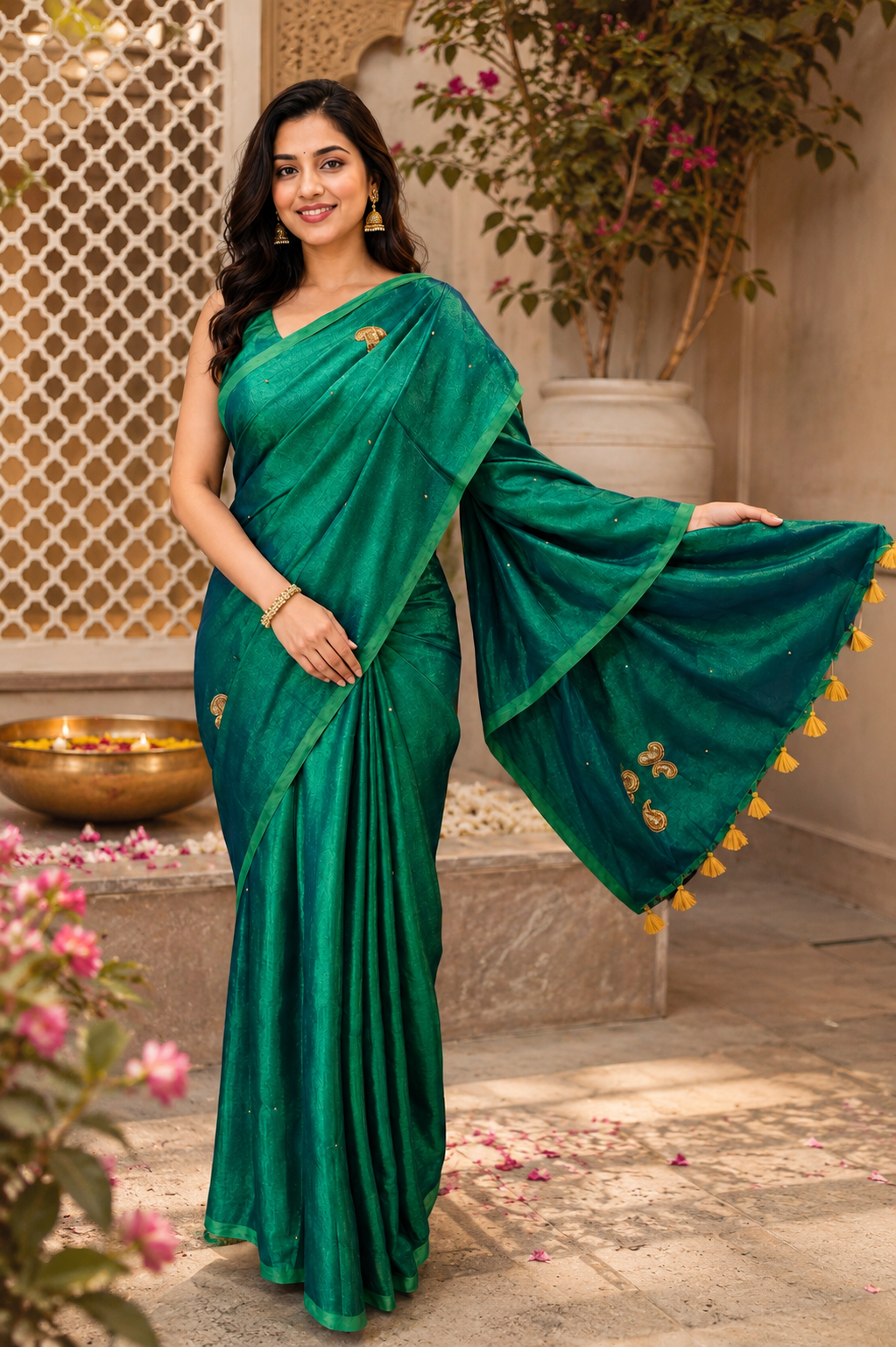 Sea Green ZardoshiTissue Saree