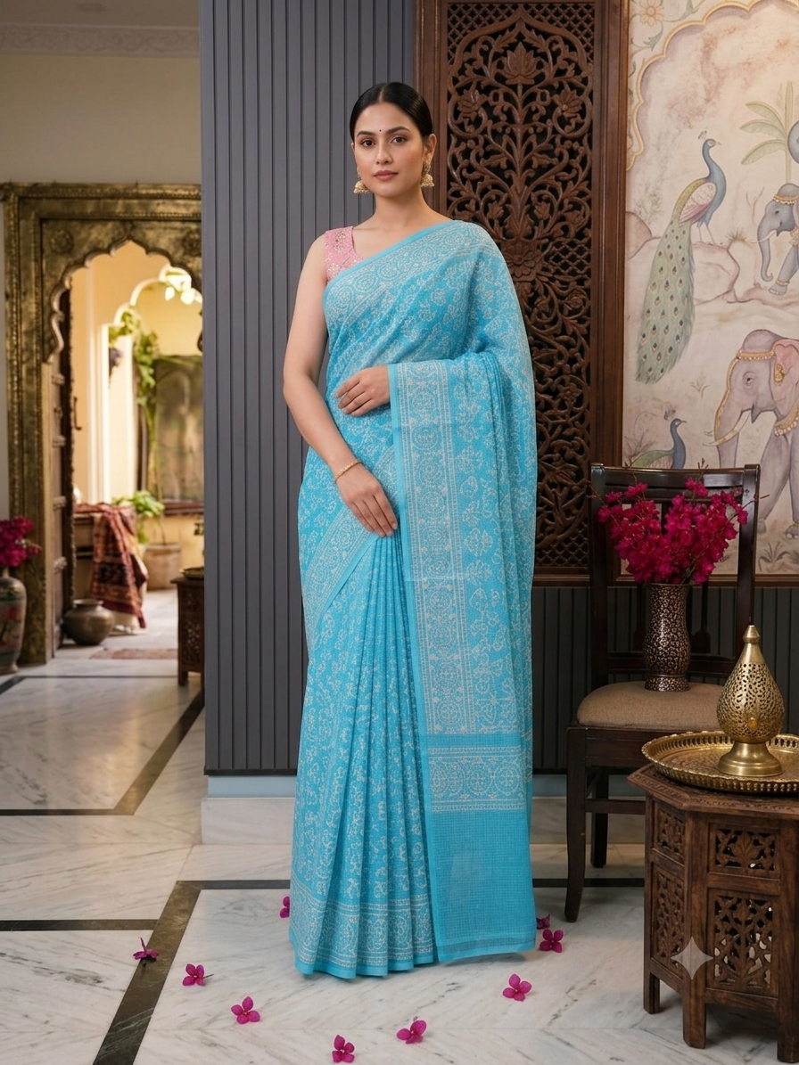 Sky Blue Kota Doriya Saree