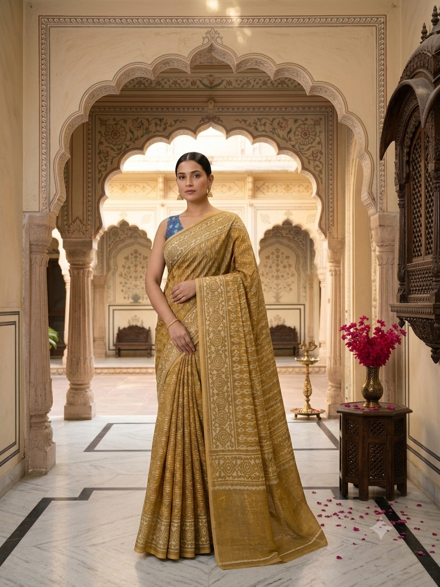 Mustard Kota Doriya Saree