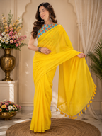 Mango Yellow Plain Mulmul Saree