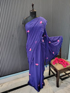 Blue Lotus Mulmul Saree