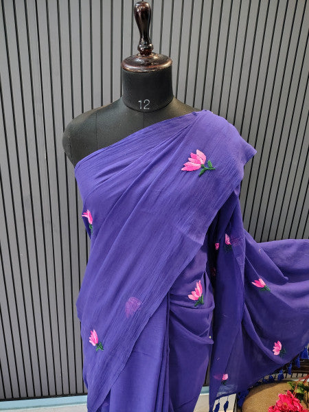 Blue Lotus Mulmul Saree