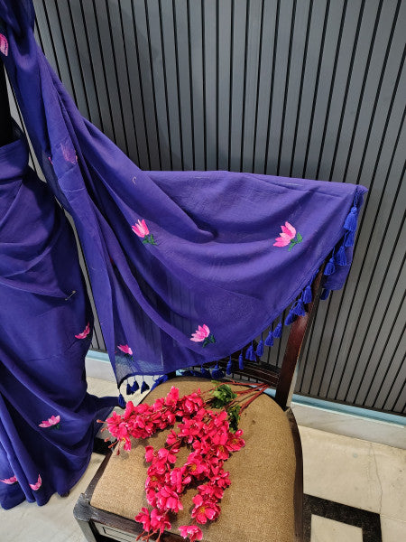 Blue Lotus Mulmul Saree